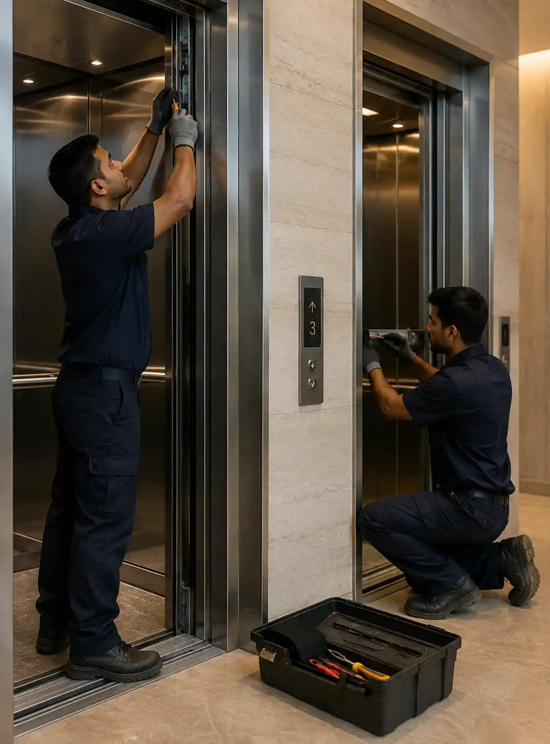 S&G Elevator Service engineers repairing a lift