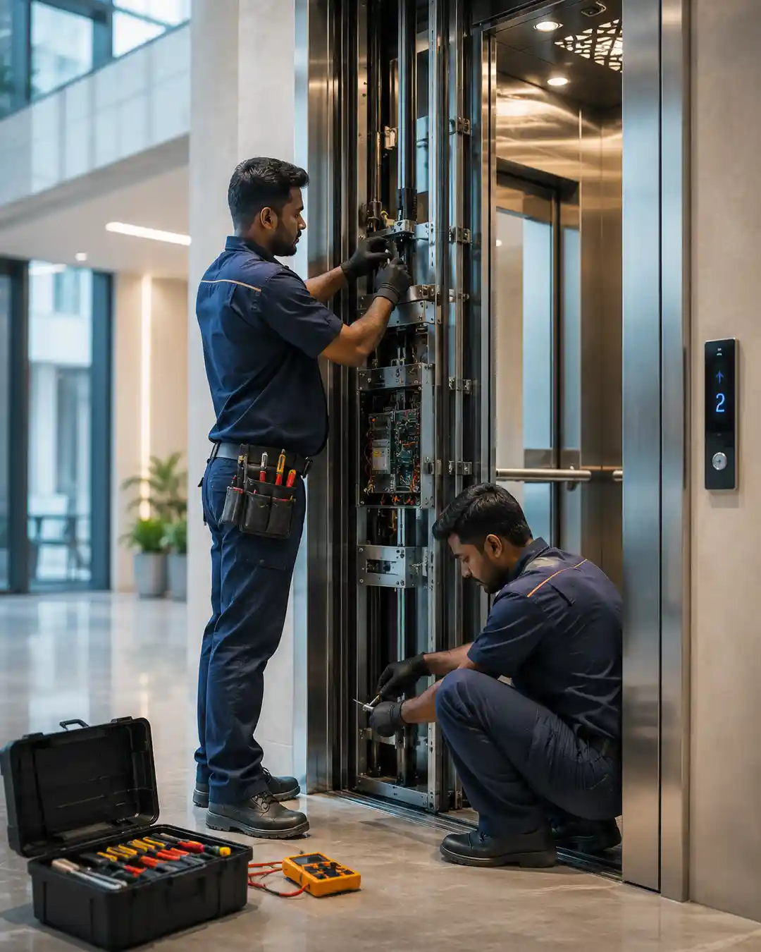 S&G Elevator Service engineer inspecting an elevator system